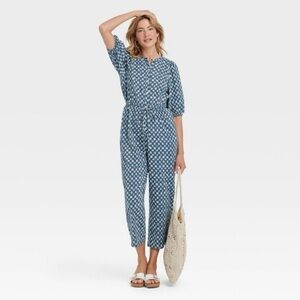 Universal Thread Blue Patterned Jumpsuit